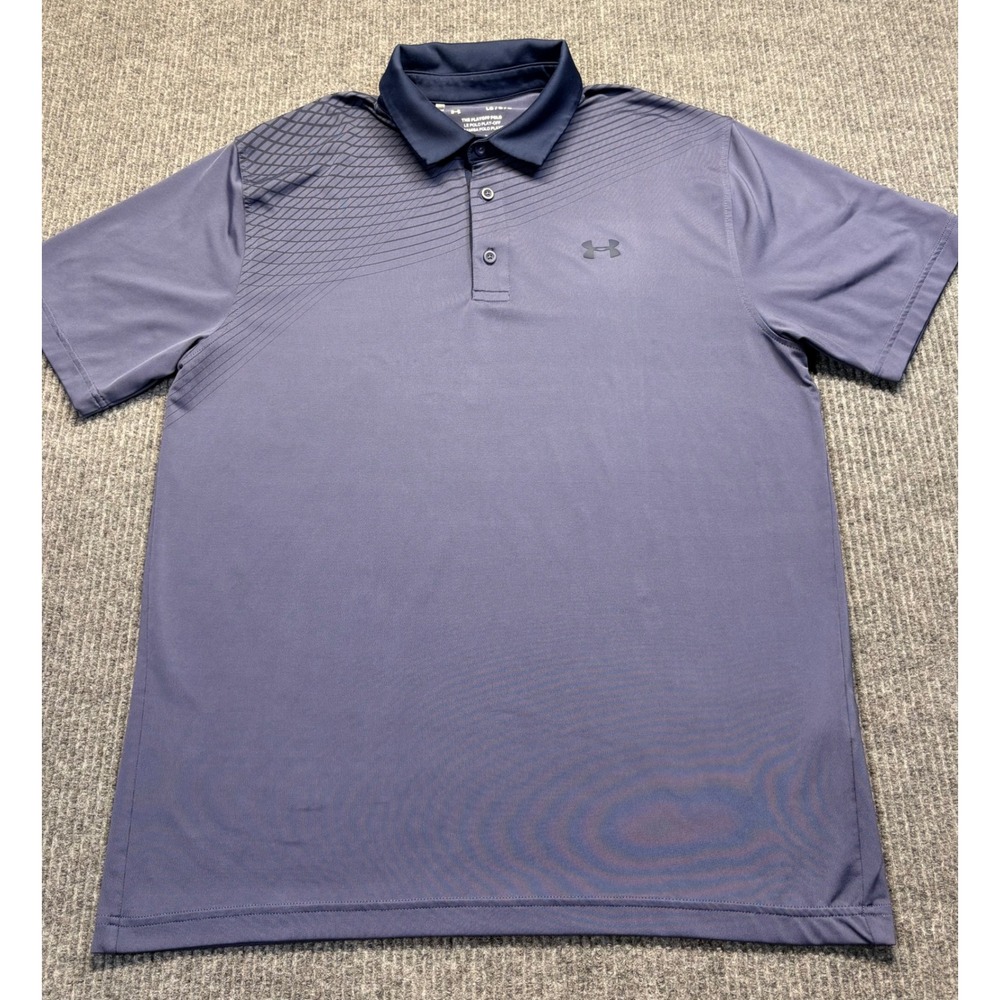 Under Armour Mens The Playoff Polo HeatGear Blue Graphic Golf Shirt Large Loose